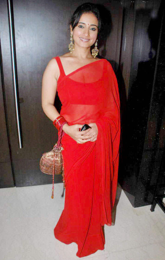 Divya Dutta Wearing Red  Saree