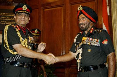 General Deepak Kapoor Handshaking With Other Officer