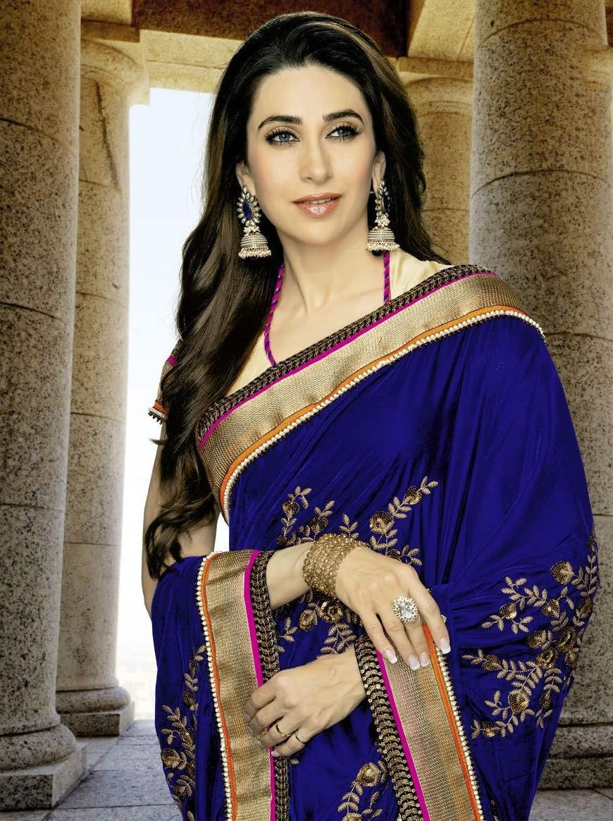 Karisma Kapoor Wearing Blue Saree