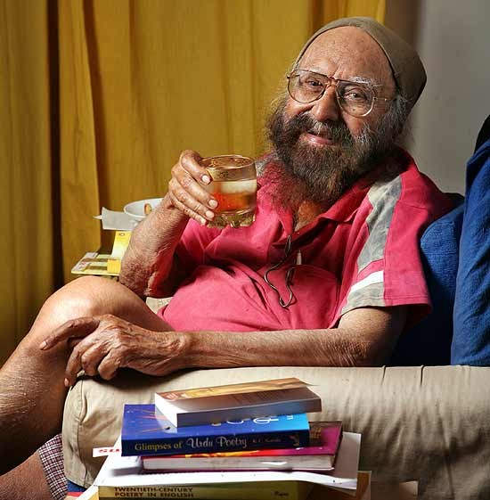 Khushwant Singh Holding A Glass