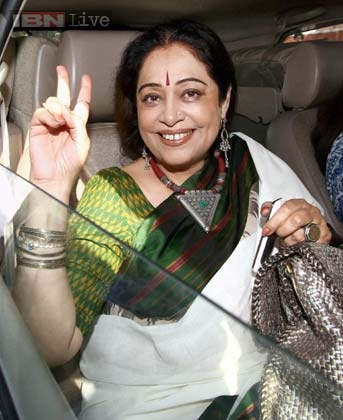Actress Kirron Kher Showing Victory Sign