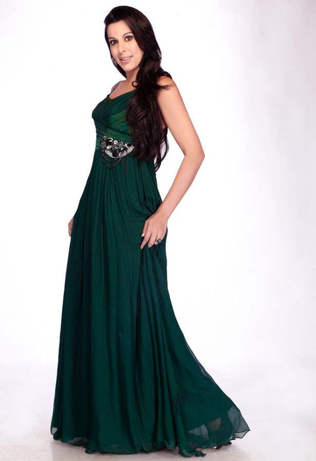 Bollywood Actress Pooja Bedi In Green Dress