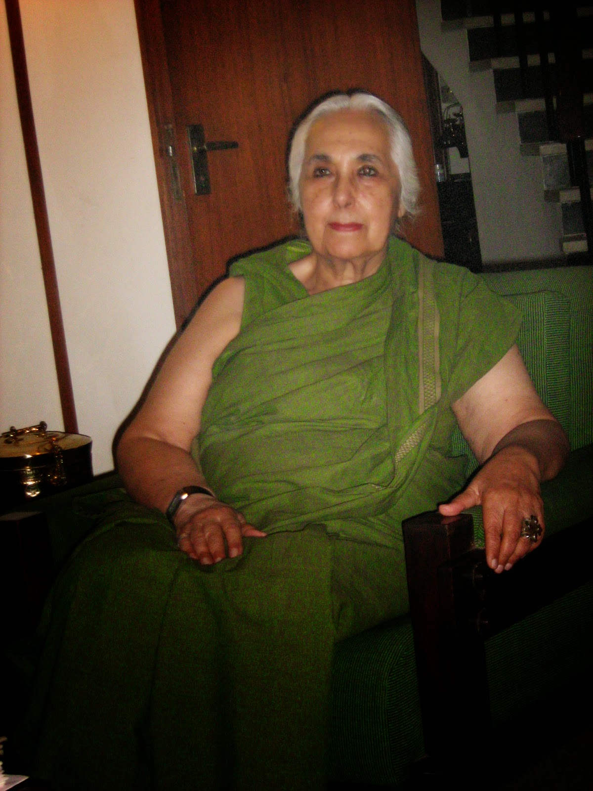 Romila Thapar Wearing Green Saree