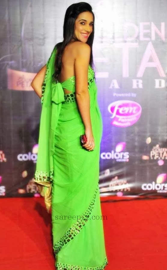 Tara Sharma Wearing Green Saree