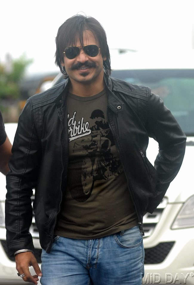 Vivek Oberoi Wearing Black Leather Jacket