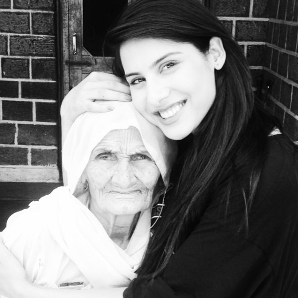 Black And White Image Of Sheetal With Old Lady203