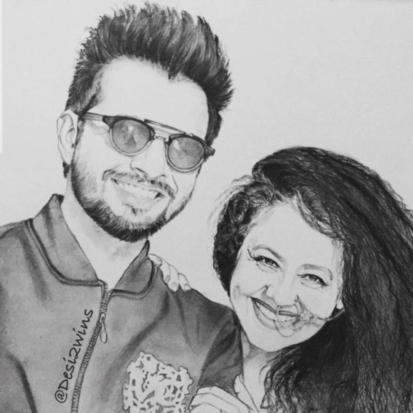 Pencil Sketch Of Neha Kakkar With Tony-114