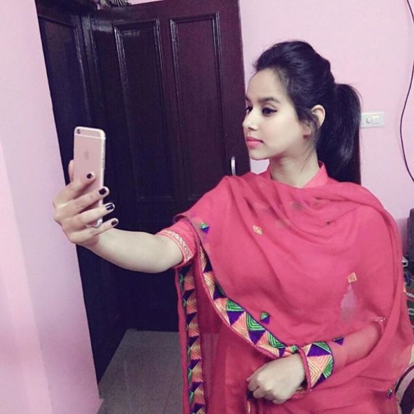 Sunanda Sharma In Red Fulkari Suit -094
