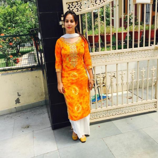 Sunanda Sharma WEaring Orange Long Kurta-395
