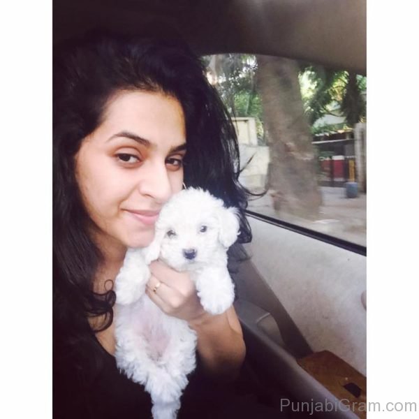 Dakshita Kumaria With White Puppy-098