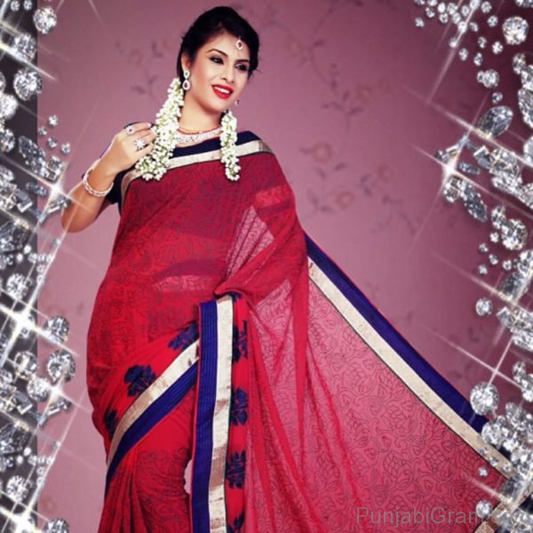 Neha Malik In Red Saree-0879