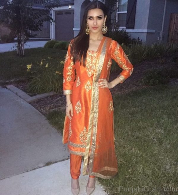 Tristin Dhaliwal In Orange Dress-086