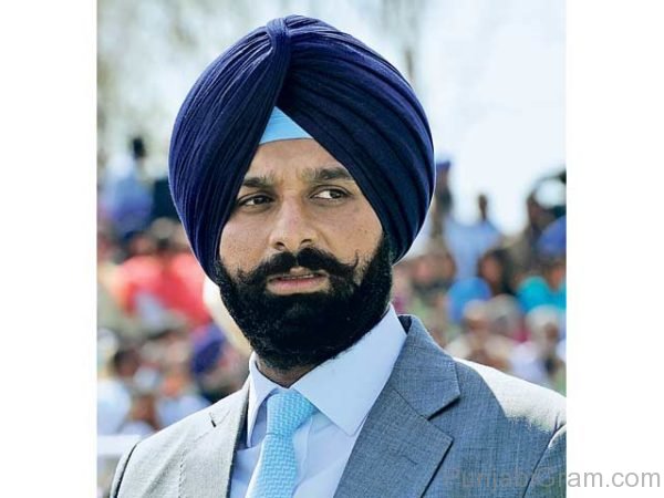 Bikram Singh Majithia in blue turban